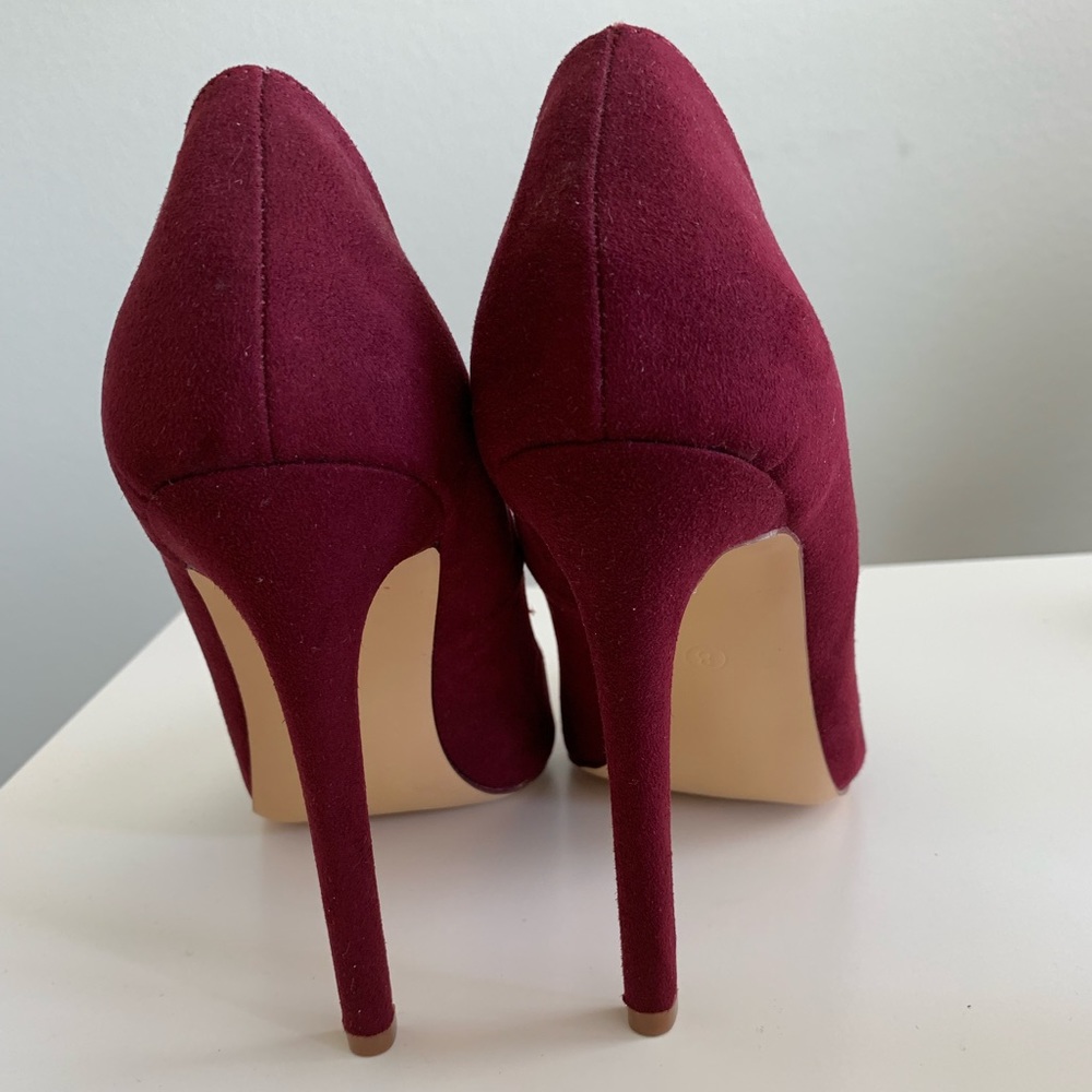 Red Suede Heeled Pumps